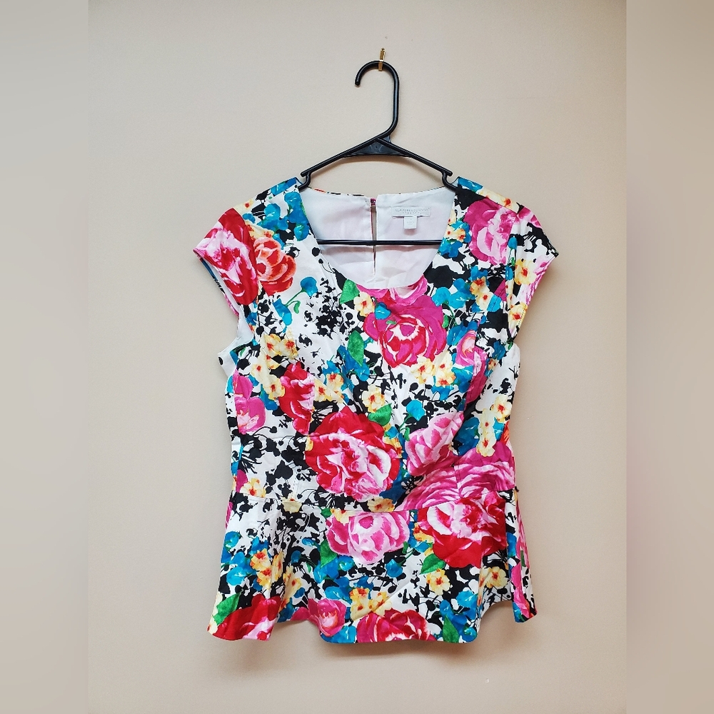 New York and Company Pink Floral Peplum Blouse